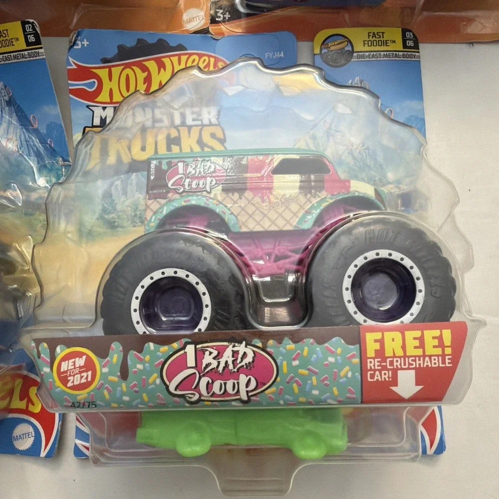 Hot Wheels Monster Trucks Lot of 5 –‎ Sriracha Nacho Camaro Cherry Scoop New!